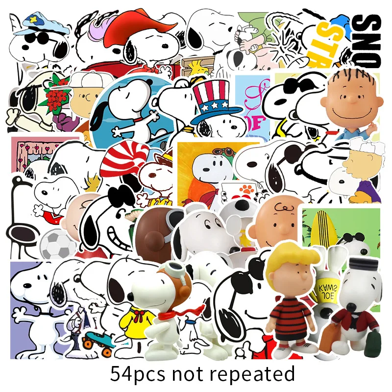 Pegatina de Snoopy de dibujos animados, Grafiti de manualidades, Skateboard, Maleta, guitarra, equipaje, portátil, teléfono, juguete clásico, 54 Uds.