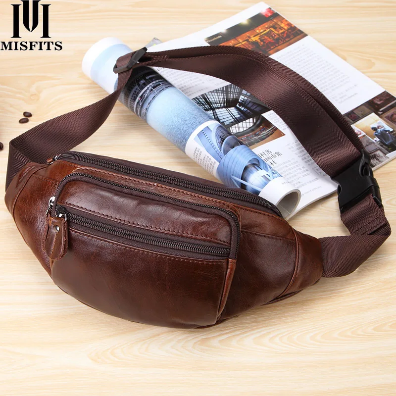 

MISFITS 2020 Men's Vintage Genuine leather Sling Chest Bag Cross Body Large Capacity hip hop Hiking waist bag Shoulder Bags