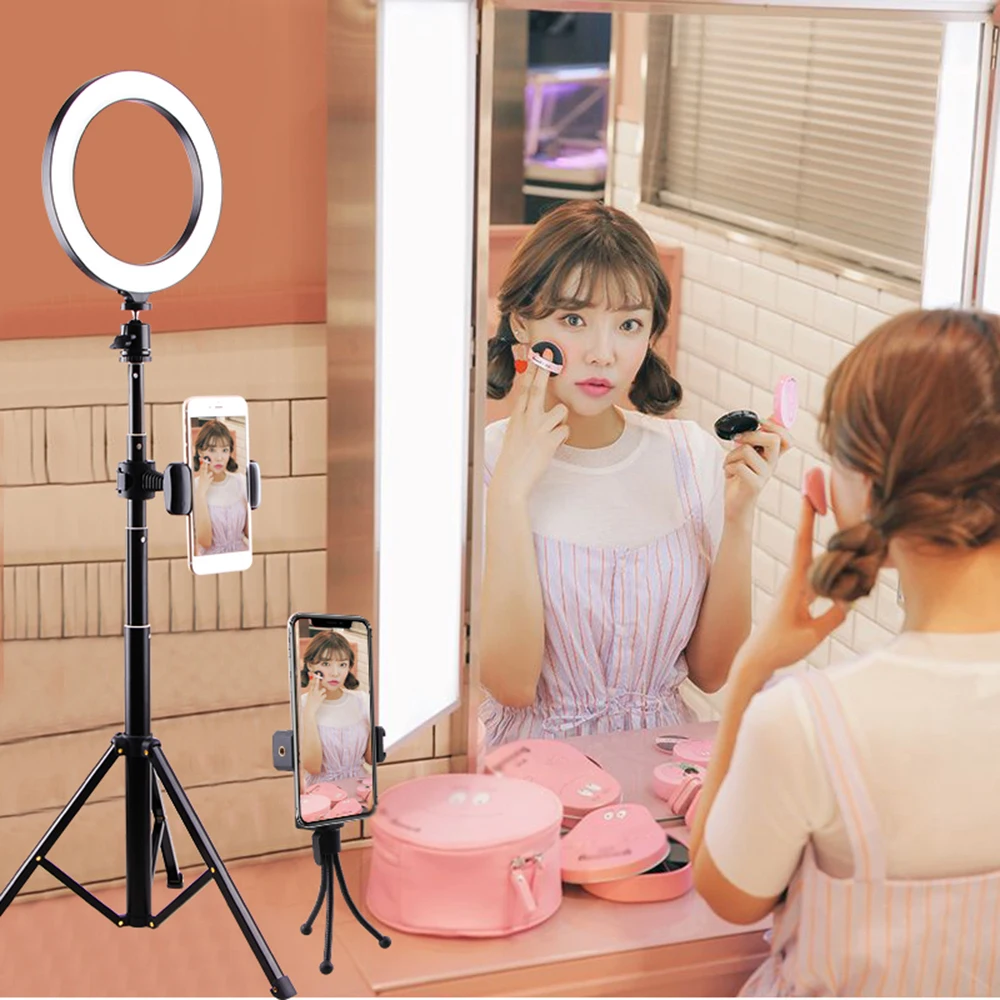 

Tripod Phone Selfie Stick Live Bracket USB Round Fill Light Lamp Fill Light Kit Complementary Light Set