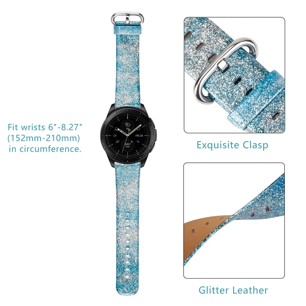 Блестящий ремешок для samsung Galaxy Watch 42 мм 46 мм ремешки для женщин и мужчин из натуральной кожи заменить Мужские t Band для Galaxy Active2 40 мм 44 мм