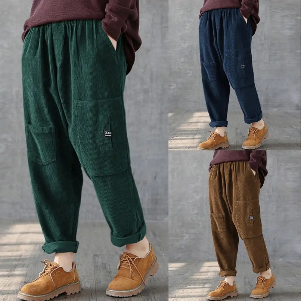 Винтаж Для Мужчин's из плотного вельвета свободные прямые широкие брюки низ брюки для девочек в стиле «хип-хоп» уличная корейские повседневные штаны осенне-зимние штаны L-5XL