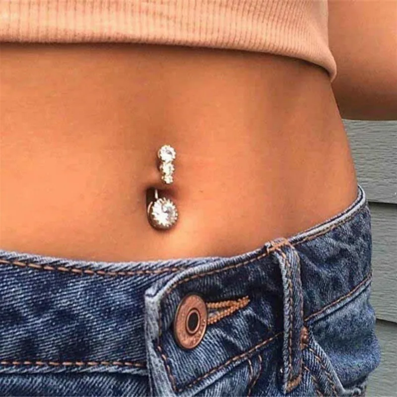 Women Summer Rhinestone Crystal Belly Piercing Button Rings Bar Barbell Drop Dangle Navel Rings 