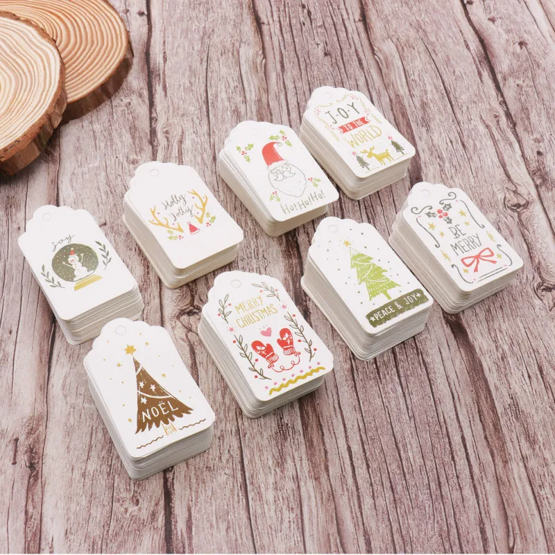 

50pcs/lot Merry Christmas DIY Unique Gift Tags JOY TO WORLD tag Small Card Optional String DIY Craft Label Party Decor