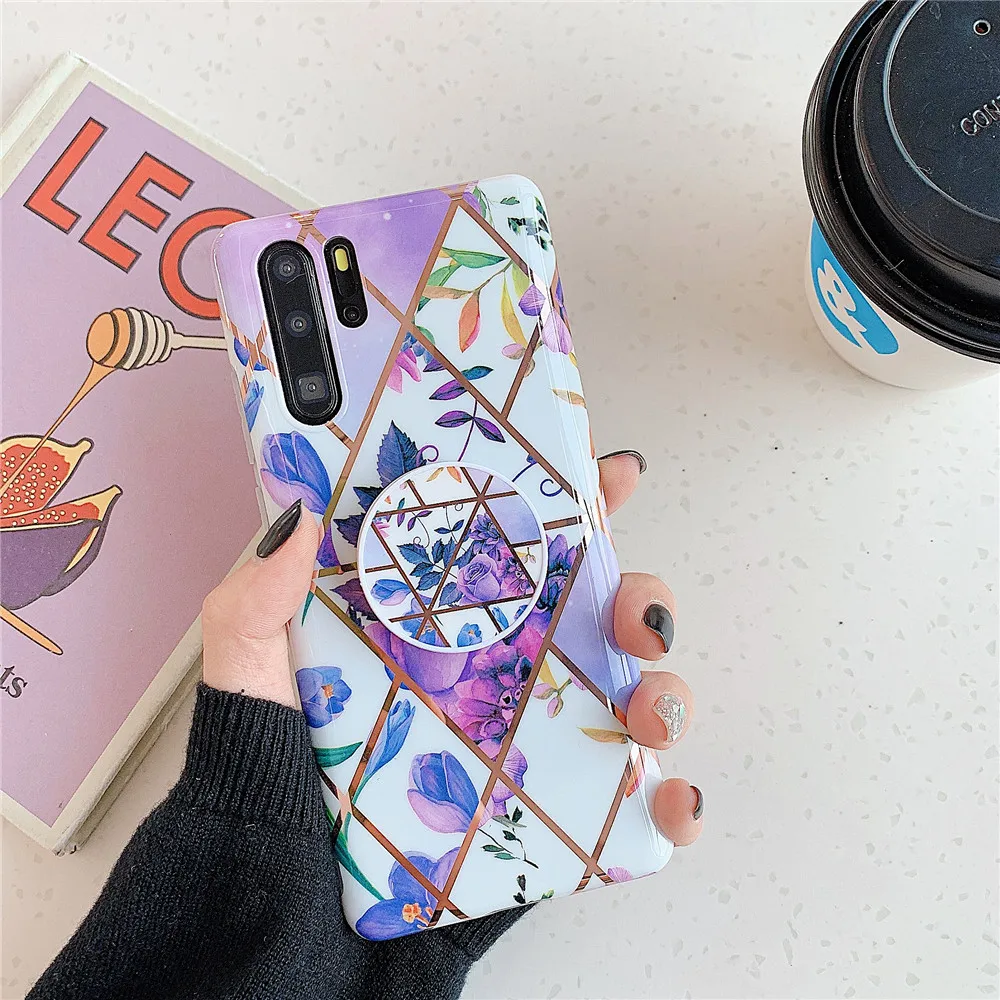 

Retro Flower Stretch Holder Stand Case For Huawei P20 Lite P30 Pro Cover For Huawei Mate 20 30 Pro Lite Art IMD Phone Back Cover