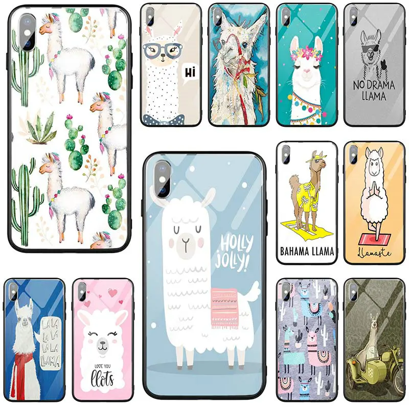 Tempered Glass Mobile Phone Cases for iPhone 5 5S SE X XR XS Max 10 8 7 Plus 6 6S Shell Funny Cartoon Bahama Llama | Мобильные