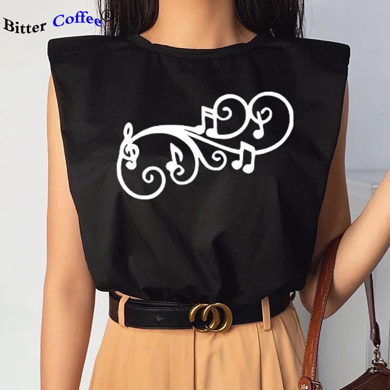 Футболка женская с надписью Music Note милая рубашка без рукавов подарок любимому