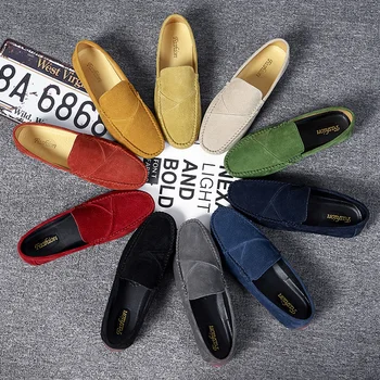 

Men Shoes Handmade Style Men Flats genuine suede Leather Loafers Homme Mocasines Designer Driving Shoes Casual Shoes Big Size 48