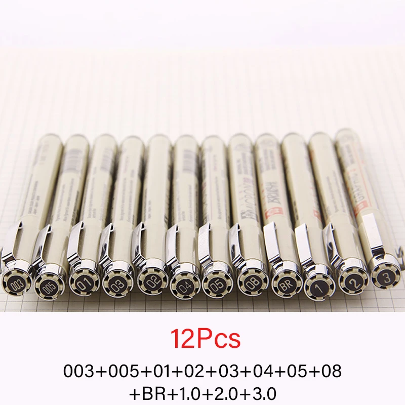 12Pcs 12 шт. Sakura Pigma Micron художественные маркеры ручки для рисования водонепроницаемые иглы крюк линия кисть для эскиза канцелярские принадлежности для творчества ручка поставки - Цвет: 12Pcs