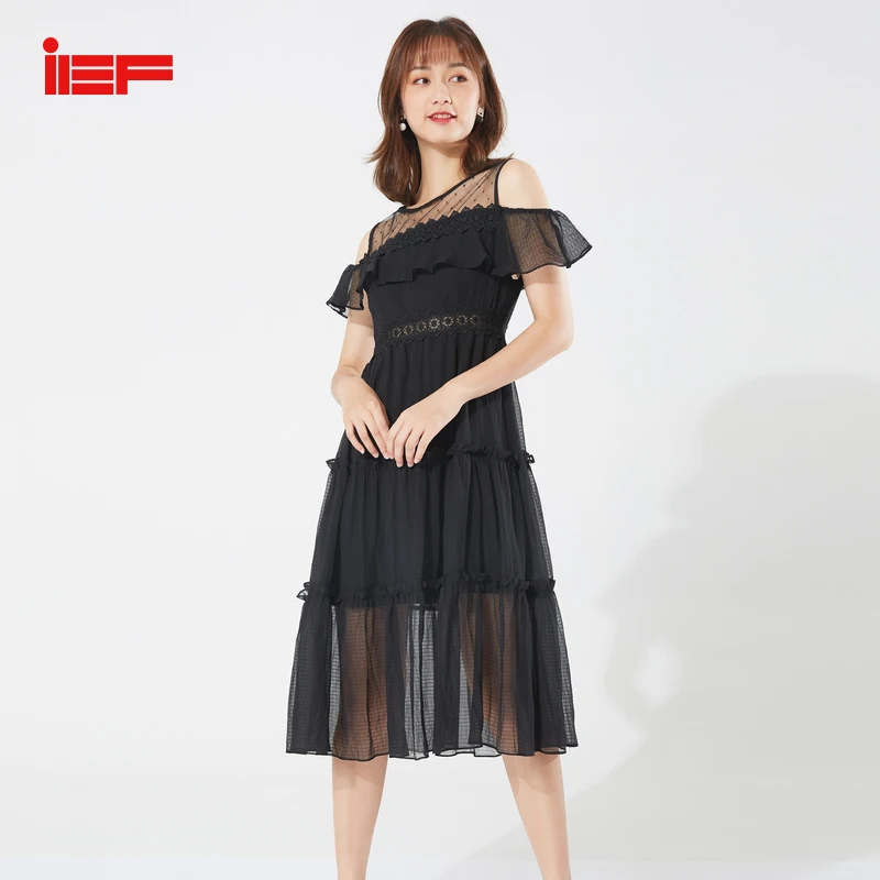 

IEF Spring Summer Vogue High Waist Mesh Strapless Women Dress Slim A Pattern Pure Color Fashion 0529W-D28-
