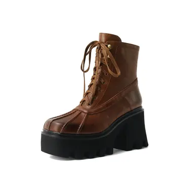 

Sexy Plaform Shoes Woman thich high Heels women boots 2020 Winter New Night Club Ankle Boots lace up Motorcycle Boots