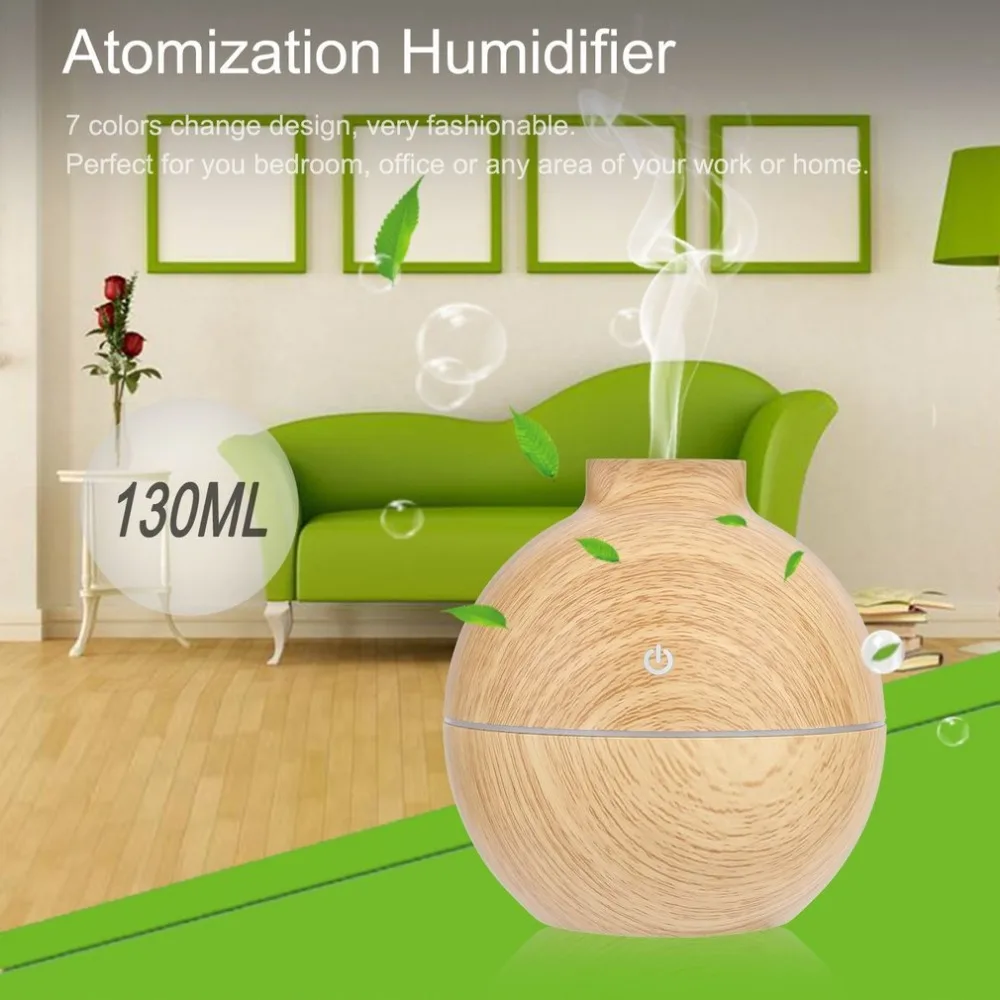 

130ML Car Air Humidifier Wood Essential Oil Diffuser Aroma Lamp Aromatherapy LED Light Electric Aroma Diffuser Mist Maker