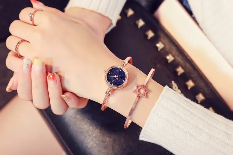 Роскошный Звездный браслет с изображением неба, женские модные блестящие Элегантные наручные часы с бриллиантами, женские кварцевые часы