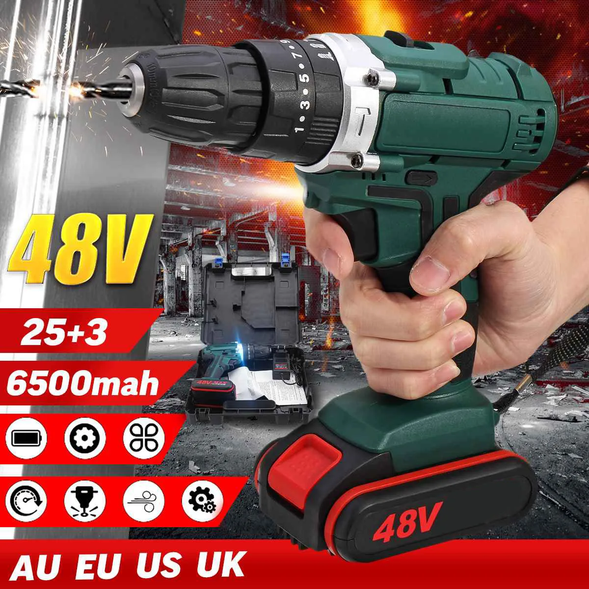 

LED Electric Drill Cordless Impact Screwdriver Rechargeable Workshop Equipment