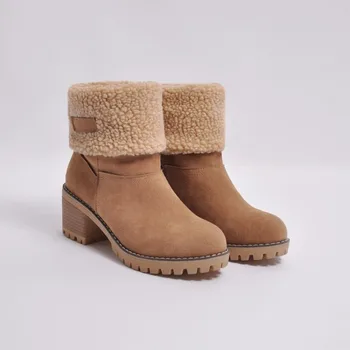 

Women Winter Concise Anti-slip Cashmere Snow Boots Warm Heeled Lamb Wool Snow Boots