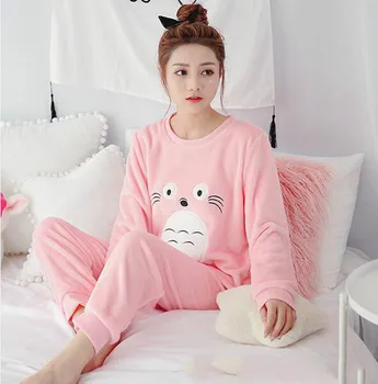 

Wontive Pajama Women High Quality Soft Thicken Flannel Female Warm Winter Pajama Set Long Sleeve Trousers Homewear Two Piece