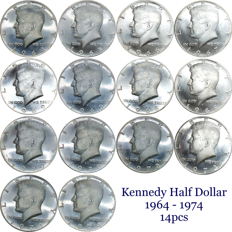 США 1/2 доллара Кеннеди полудоллар в Бог мы доверяем 1964-1974 14 шт. купроникель