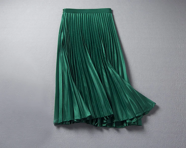 Осенняя Женская юбка новая мода Высокая талия Falda плиссированная юбка зеленая Однотонная юбка длиной до лодыжки Jupe плюс размер 4XL