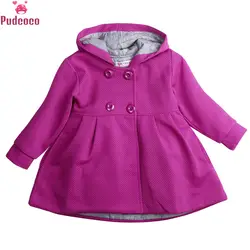 Осенне-зимнее пальто для детей, теплая флисовая двубортная зимняя куртка для маленьких девочек, костюм, одежда розового и красного цвета