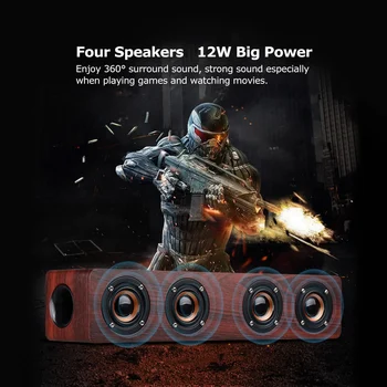 

W8 Red Wood Grain Speaker Bluetooth 4.2 Four Louderspeakers Super Bass Subwoofer with Mic 3.5mm AUX-IN TF Card 3000mAh Battery