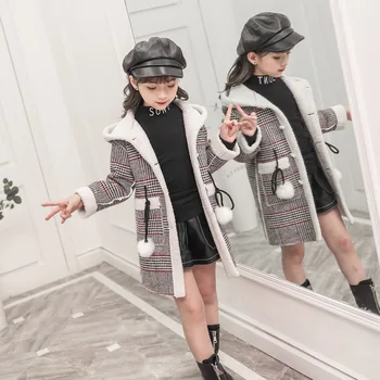 

Girls winter plus velvet thickening long tartan coat in the big boy foreign Korean version of the woolen coat jacket tide