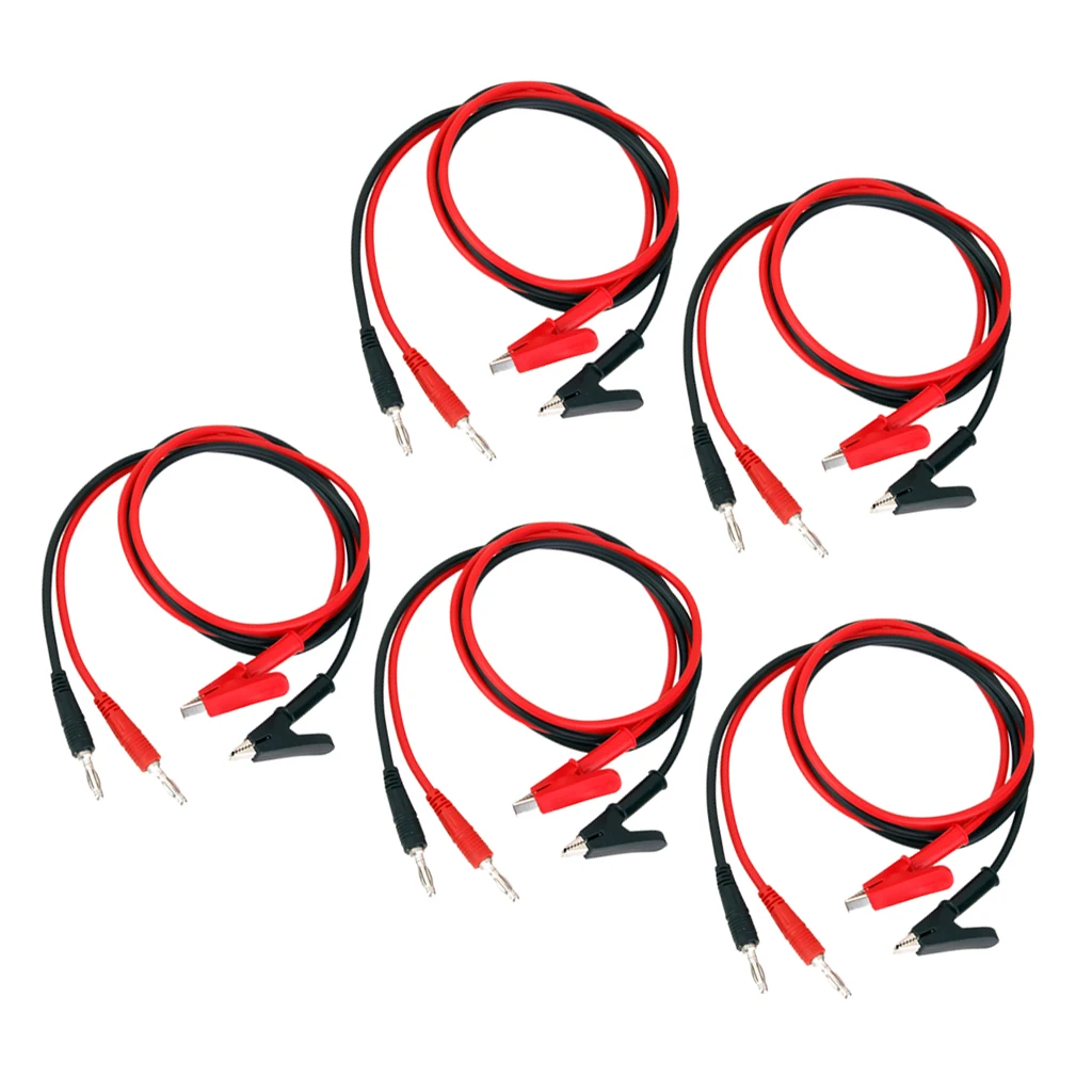 Banana Plugs to Alligator Clips 15A 100cm Copper Multimeter Test Leads Wire Cable (10pcs/Set, Black & Red)