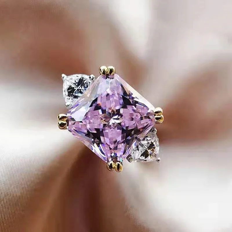 Finger Ring Female Square Crystal CZ Ring 6 Colors Silver For Women
