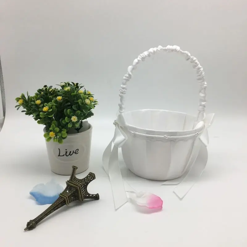 Свадебная Цветочная корзина с ручкой для винтажной цветочной корзины для Свадебная церемония, вечеринка QM8047 [