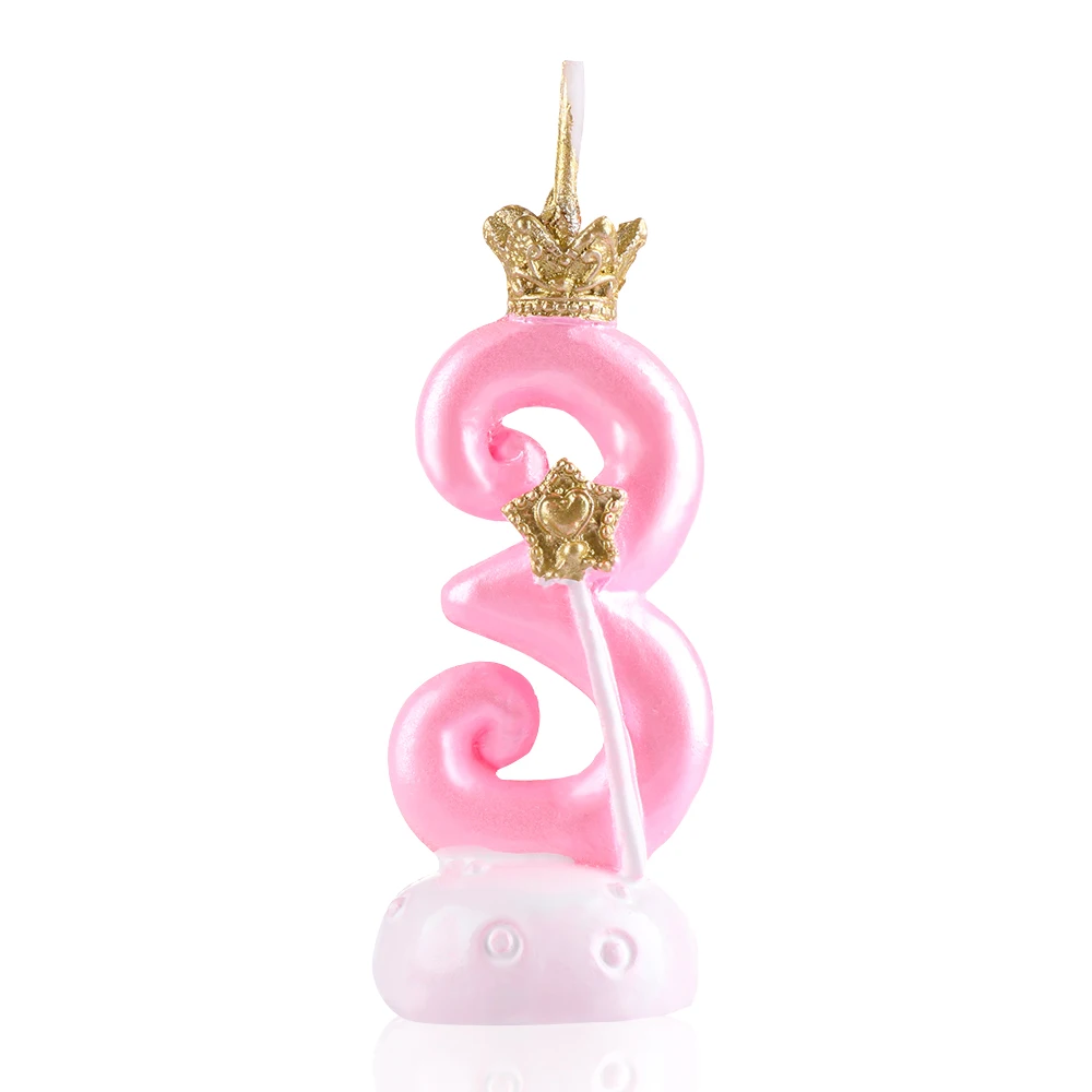 Pink 3 1 шт. Корона цифровой торт свечи с днем рождения кекс Топпер вечерние украшения выпечка в подарок для детей свадебные принадлежности - Цвет: Pink 3
