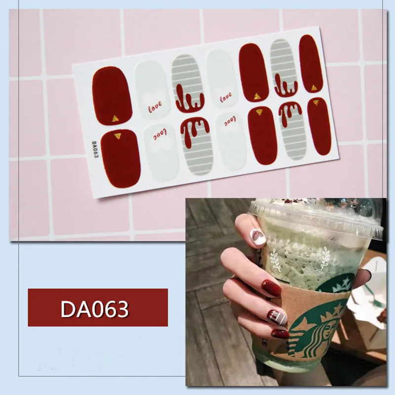 1 лист модный тренд наклейки для ногтей Сердце красные полоски наклейки для ногтей украшения 3D Водонепроницаемый Предварительно Разработанный маникюр