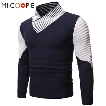 

Men Turtleneck Pullovers Sweater Jackets Fashion Stripe Patchwork Color Slim Fit Knittwear Sweaters Autumn Clothes Sueter Hombre