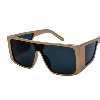 Цельные солнцезащитные очки для мужчин и женщин люксовый бренд lunetes de soleil homme винтажные большие солнцезащитные очки glasse мужские зеркальные очки - Цвет линз: Gold gray
