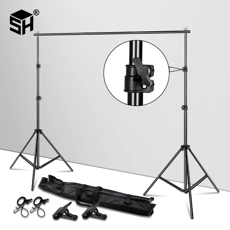 Comprar Soporte de fondo sistema de soporte de fondo ajustable marco Pro fondo de pantalla verde travesaño foto estudio Kit + bolsa de transporte Clip