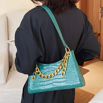 

Fashion Vintage baguette Shape Bags High Quality Luxury handbags Leather women bags Chain Shoulder bags Crocodile pattern Totes