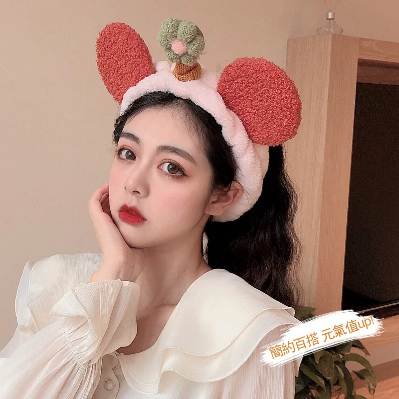 headbands for women Japan South Korea Net Red Autumn Winter Girl Cute Solid Color Peach  Elastic  Face Plush Fruit Headdress Wash Headband a8 shein hair accessories