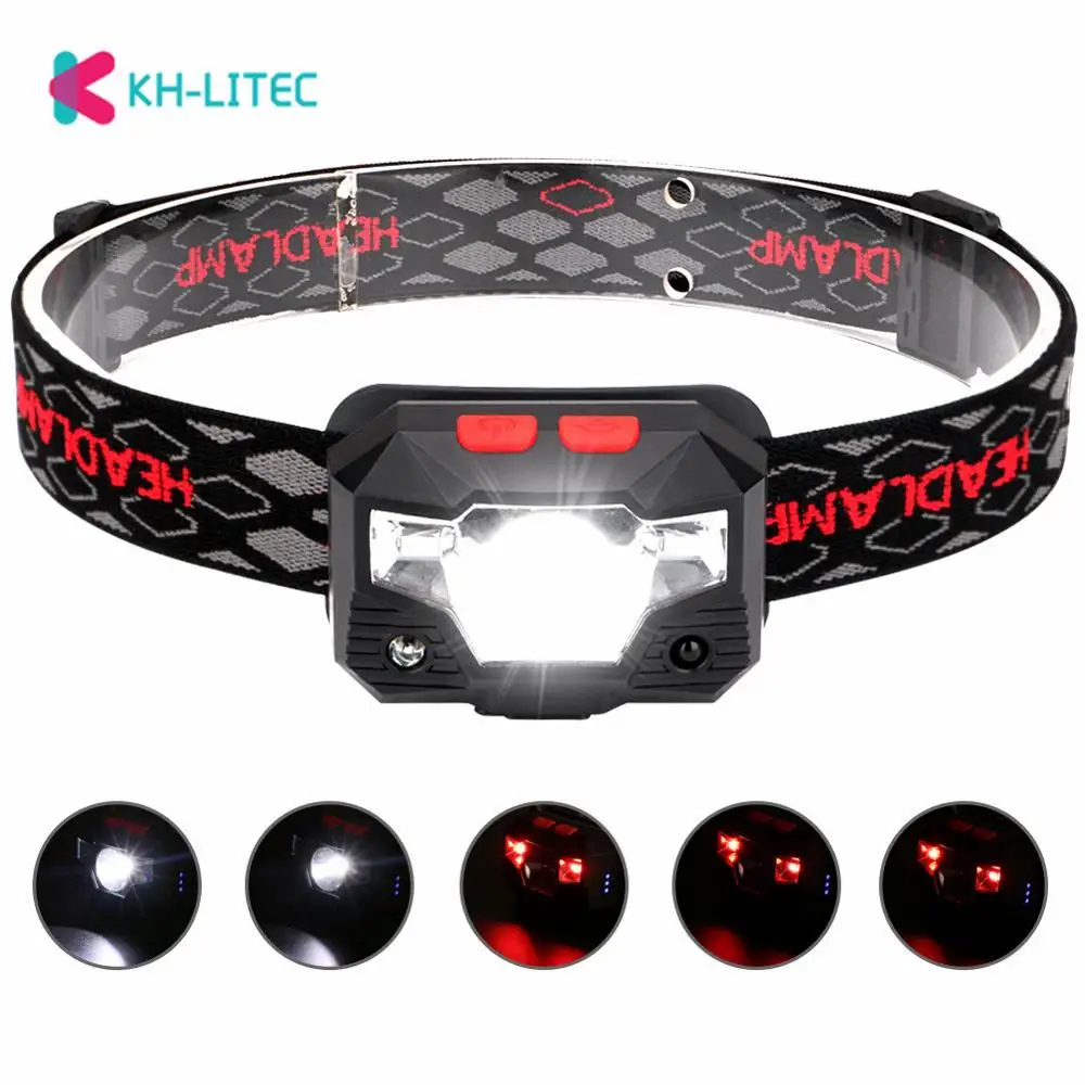 

5 Modes Sensor Control Headlight 3800 LM USB Rechargeable LED Flashlight Waterproof Forehead Inductive Headlamp Built-in Battery