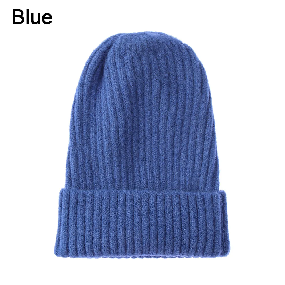 Новинка, зимние однотонные шерстяные вязаные шапки, женская модная повседневная шапка, мягкая утолщенная теплая шапка, вязаная шапка-носок, шапка для катания на лыжах - Цвет: blue