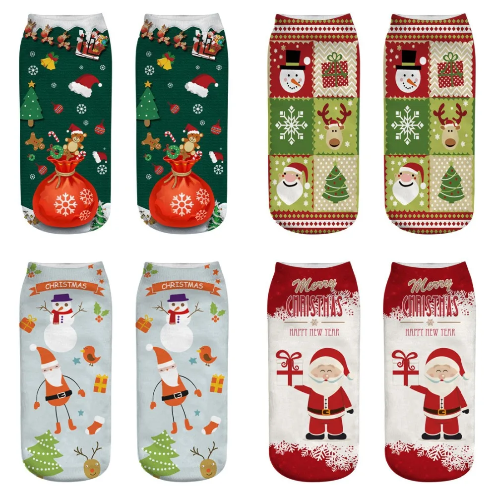 8pcs/lot 4pairs Cotton Christmas Socks Women Winter Sock New Year Santa Claus Christmas Tree Snow Elk Gift Funny Ankle Socks