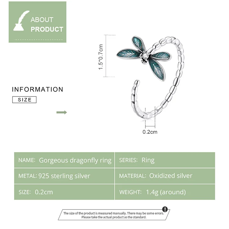 pandora earrings bamoer Vintage Green Dragonfly Ring 925 Sterling Silver Adjustable Finger Ring with Clear CZ Women Jewelry (packaged with box) rings