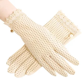 

Summer Cotton Gloves UV Sun Protection Sunscreen Dot Touch Screen Women Short Wrist Slip Resistant Cotton Lace Driving Gloves