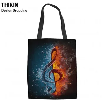 

THIKIN Fire Piano Music Note Print Women Canvas Shoulder Bag Fashion Shopping Bags Students Cotton Cloth Handbags Tote for Girls