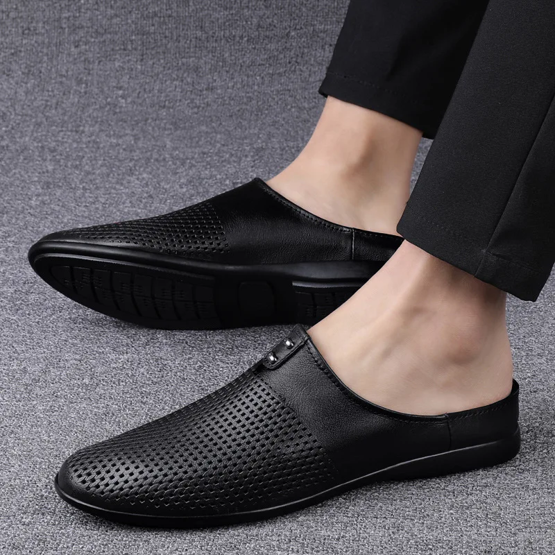 

Half slippers men's tide 2021 summer new men's Baotou slippers casual breathable men's shoes soft leather beach shoes