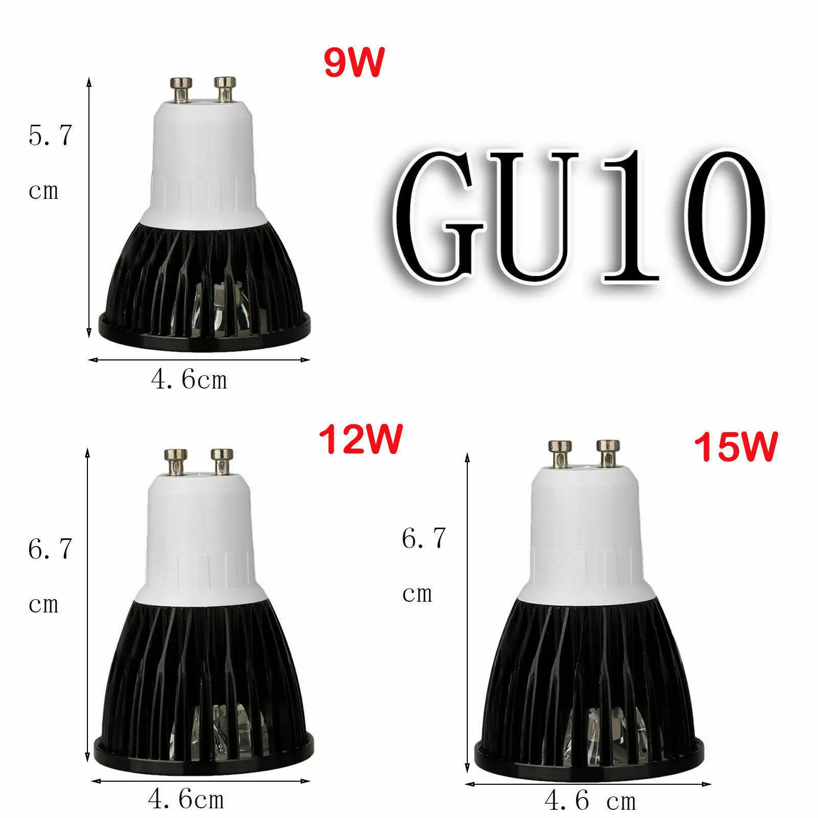 Description Picture 6 of itemDimmable Black LED Spotlight E26 E27 E14 GU10 MR16 GU5.3 9W 12W 15W Lamp Bulb Lighting AC 85-265V 110V 220V DC 12V LED Lampada