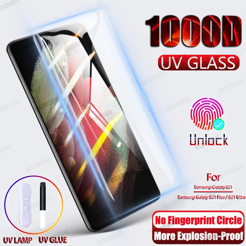 1000D UV de vidrio templado para Samsung Galaxy S21 Plus Nota 20 Ultra S10 S9 Protector de pantalla S20 más S10E S 9 8 10 Nota 9 10