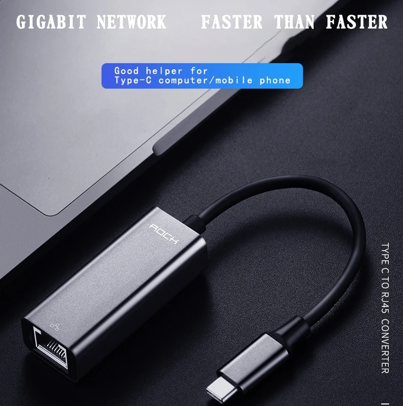 

Rock Type-C To Rj45 Integrated Design Metal Texture Hub Converter Dock To Ethernet Network Adapter RJ45 USB-C Phone Adapter