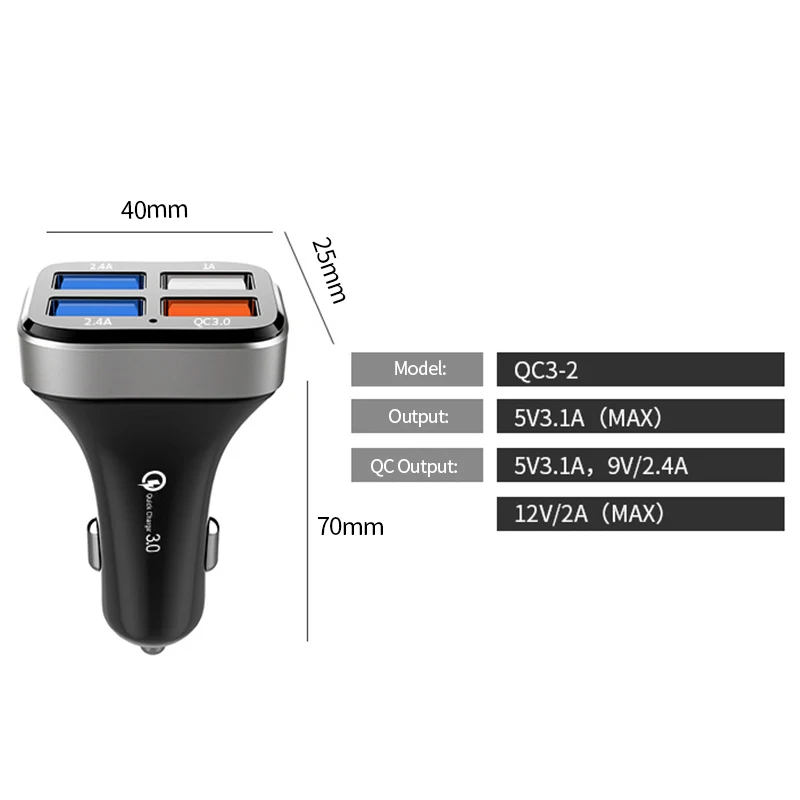 QC3.0 автомобильное зарядное устройство 4 USB 2.4A адаптер Быстрая зарядка прикуриватель для Iphone samsung Android мобильный телефон автомобильный универсальный