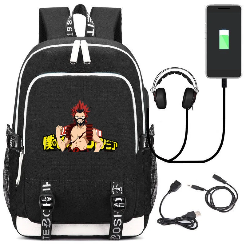 Школьные сумки My Hero Academy Kirishima Eijiro, аниме, сумка для книг, Женская дорожная сумка, usb зарядка, рюкзак для ноутбука, Мультяшные мужские сумки