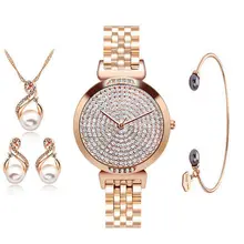 Natrual стиль Женские часы ювелирные изделия Кварцевые серьги и браслет и часы набор креативные стразы женские наручные часы