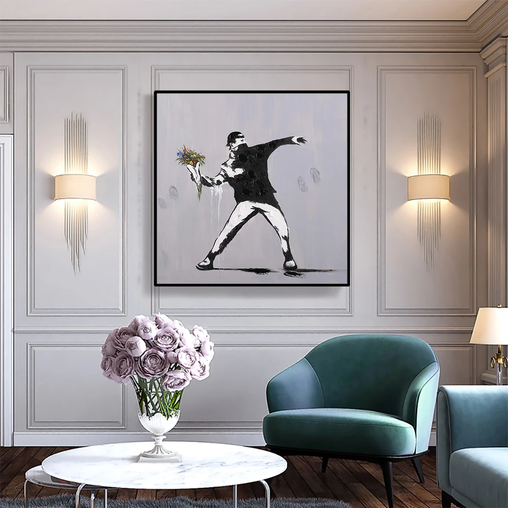 

Laeacco Canvas Art Banksy Painting Poster And Prints Wall Art Decorative Wall Picture Nordic For Living Room Abstract Home Decor