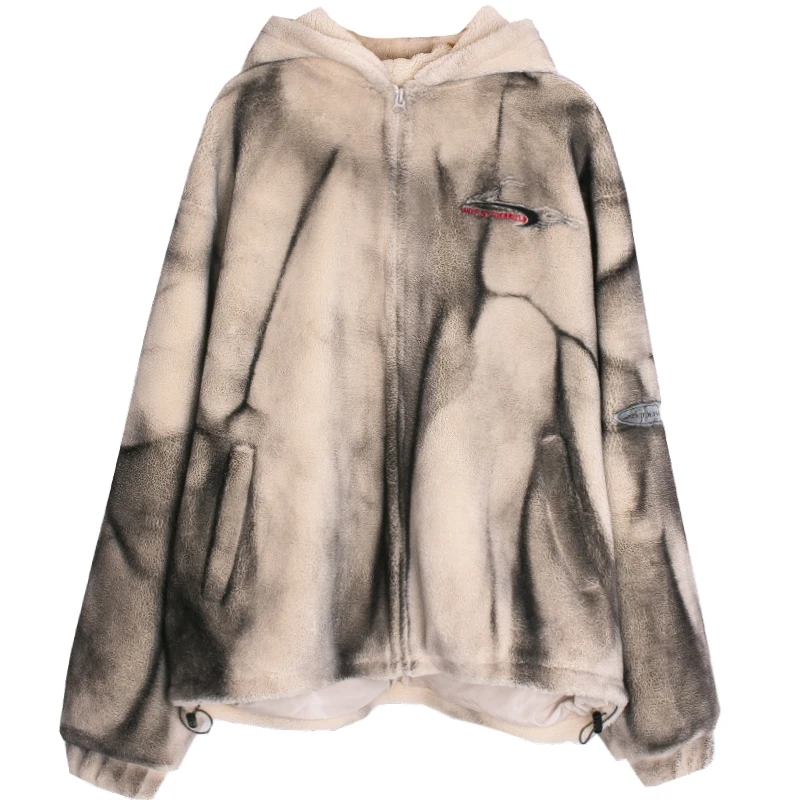 Jasmine Женская винтажная куртка tie dye, флисовая куртка с капюшоном, утолщенная, ленивая, свободная, темная, для похорон, модное Брендовое пальто, женские пальто