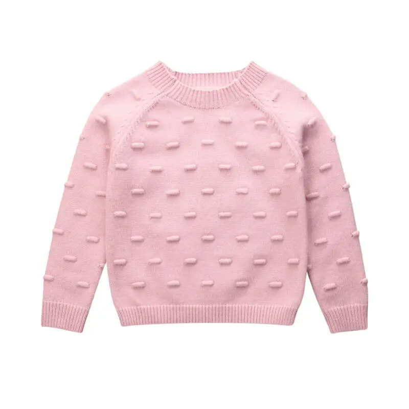 Вязаный хлопковый свитер для маленьких девочек; детские пуловеры с длинными рукавами и круглым вырезом; осенне-зимняя повседневная одежда для детей 1-5 лет